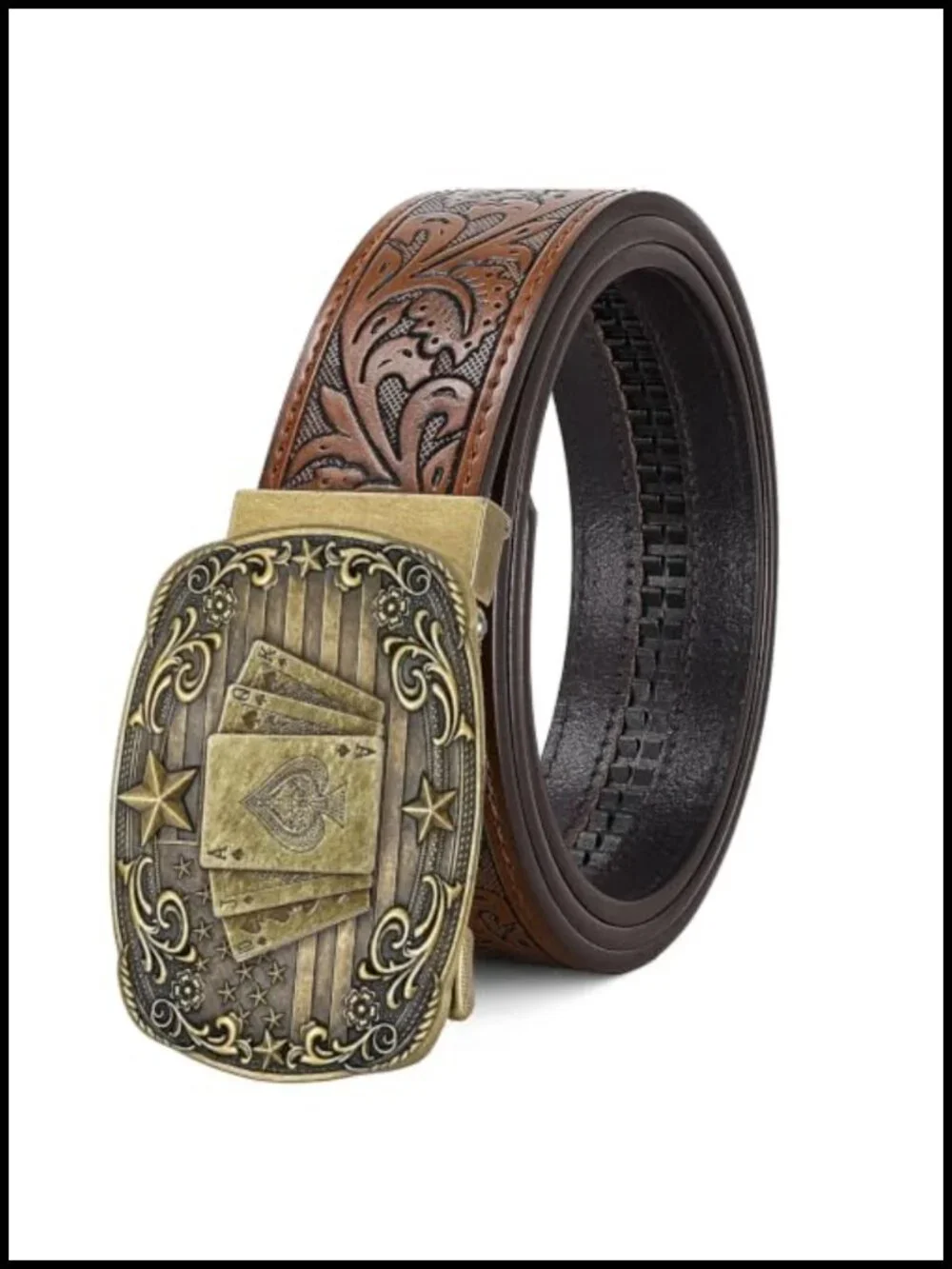 LALATCH Men's Cut-to-Fit Ratchet Leather Western Belt with Automatic Buckle
